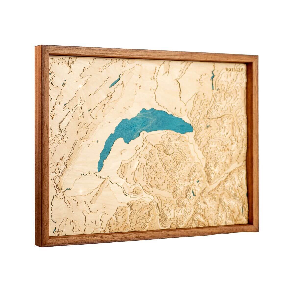 Carte topographique en bois et en relief du lac Léman